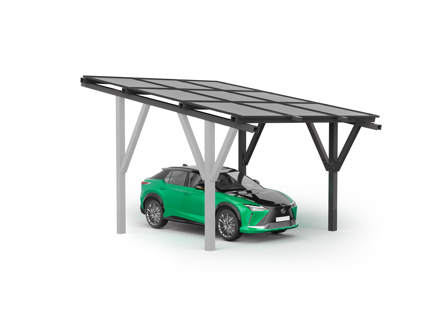 Solar-Carport für 6 Autos (Erweiterung inklusive) + Solarmodule + Wallbox EV-Ladegerät Pulsar Plus 7,4 kW weiß + EM112-Leistungsmesser