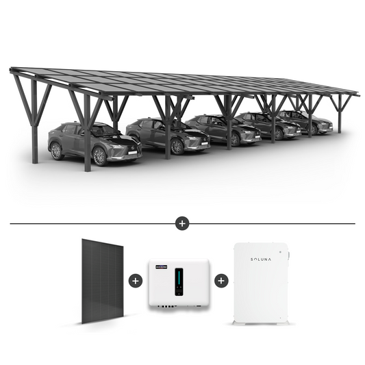 Stoginė 5 automobiliams + saulės moduliai  + Inverteris (Hybrid) MHT-20K-40 + SOLUNA baterija 10KW