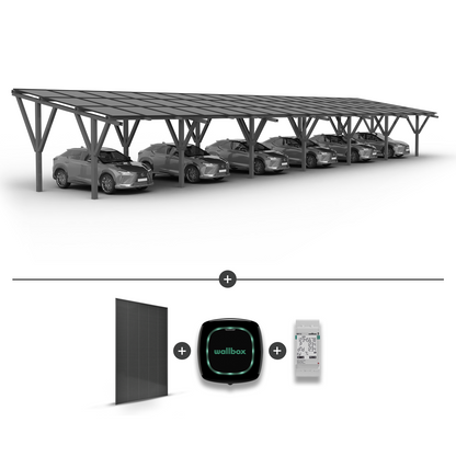 Solar carport for 6 cars (including extension) + Solar panels + Wallbox EV charger Pulsar Plus 7.4kW black + EM112 power meter